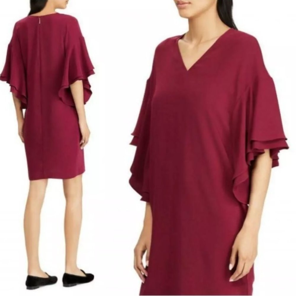 ❤️‍🔥 NWT Ralph Lauren Wine Ruffle Sleeve Midi Dress 6